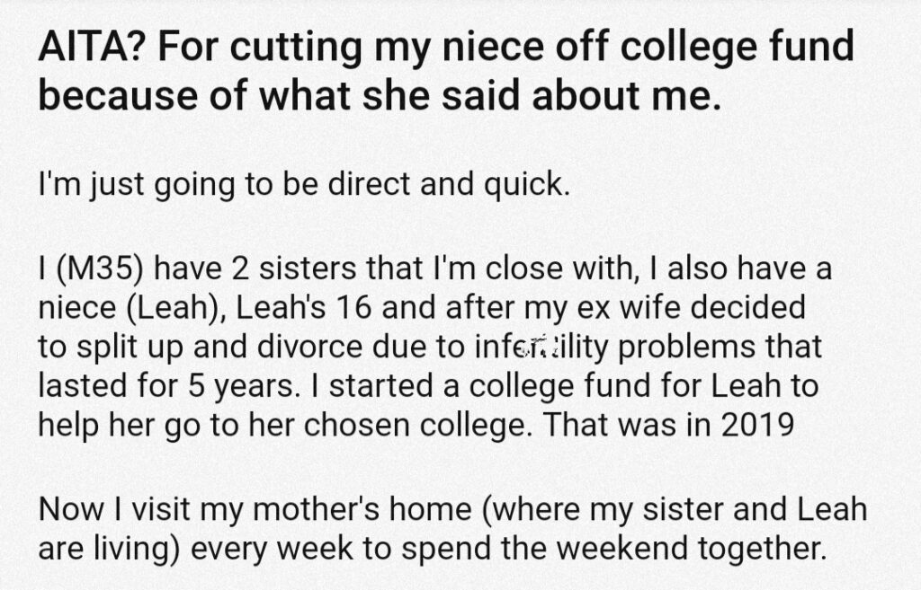 AITA For Cutting My Niece Off College Fund Because Of What She Said