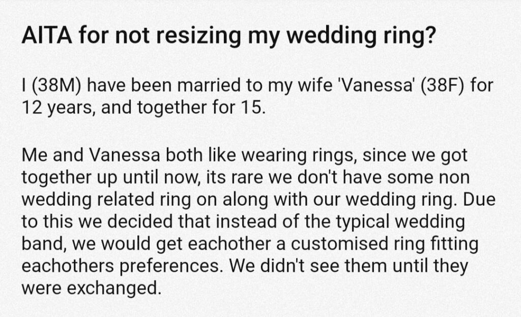 AITA For Not Resizing My Wedding Ring