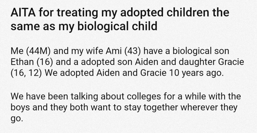 AITA For Treating My Adopted Children The Same As My Biological Child