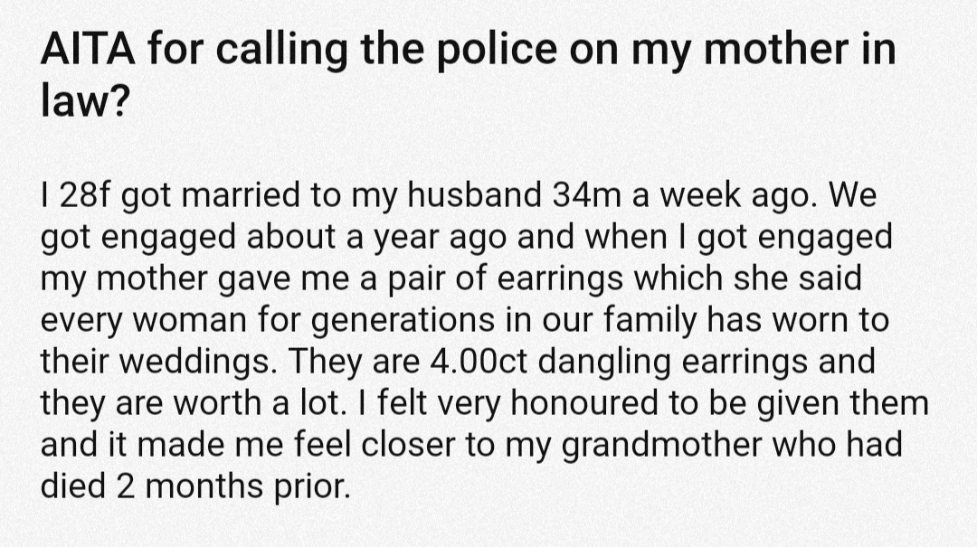 AITA For Calling The Police On My Mother In Law