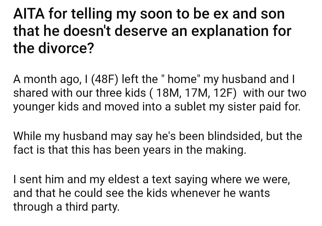 Aita For Telling My Son To Be Ex And Son That Doesn’t Deserve An Explantion For The Divorce